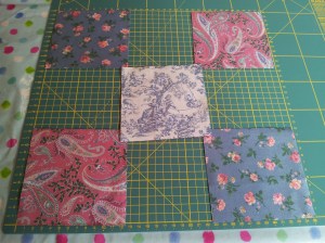 Making my 9-patch pillow pattern.