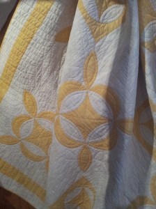 Antique Yellow & White Quilt. I assume Hand Quilted 